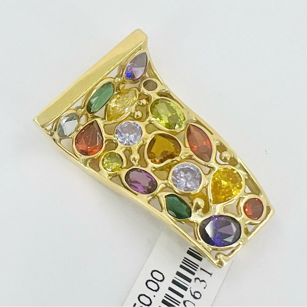 14K Yellow Gold (not plated) Colorful Gemstone Pendant - Picture 2 of 6